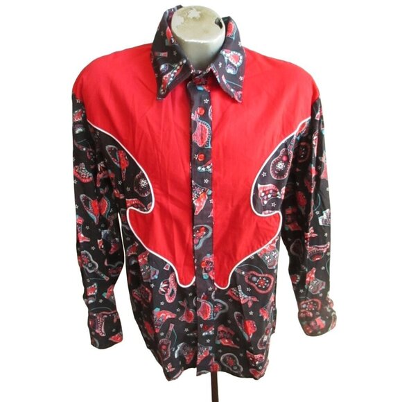 Vintage Men's Fiesta Western Shirt Large 1970's Handmade One of a Kind Cowboy L